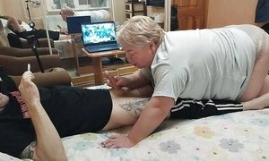 mother-in-law milks my cock with her mouth to a cumshot