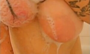 Natural big Soapy Tittied milf wants DADDY  to come in the fuck in the bathtub