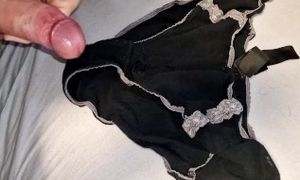#5 Cumshot in black panty with white lace