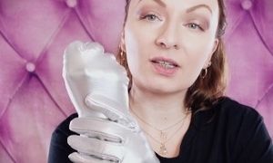 ASMR: long opera silver shiny gloves by Arya Grander. Fetish sounding free SFW video.