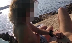 French Couple Amateur Stepmom Handjob On Public Nudist Beach In Greece To Her Stepson With Cumshot