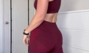 wine red gym outfit try on