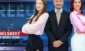 ChannelSkeet Breaking News - Male News Anchor FreeUse Bangs His Redhead Colleague & 18yo Protester