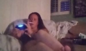 BBW Smoking Cigarettes and Playing Video Games In Black Bra and Panties Part 5