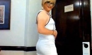 Pretending to be a crossdresser stripper in a sailor style lingerie