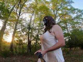 Fake tits Crossdresser Jon Scarecrow in lingerie having a walk and a wank in an open field