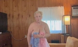 Horny Gilf Tries On Lacey Blue TRANSPARENT Outfit