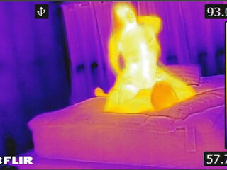 We play with a FLIR thermal imager and he blows a HOT load on my tits after BJ