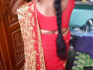 Desi Bhabi Changing Her Red Shari .