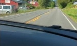 Driving naked and playing with dildo by the side of the road