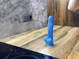 Foot Fetish Kitchen Solo - My Wife Teases with Her Toes and Fucks Herself with a Blue Dildo