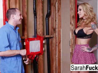 Sexy Milf Sarah pays her plumber with her tight pussy