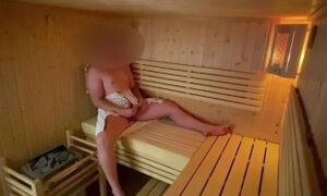 Risky sauna masturbation