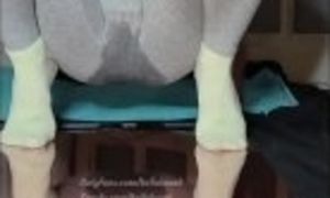 Teacher loves to squirt in leggings and socks and totally soak them
