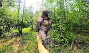 Gigantic fake tits crossdresser hikes in fishent body suit exhibitionist masturbation