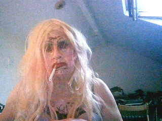 Nasty old spunk bucket Sarah's degradation- smokes, wanks fucks herself, smashes eggs and creamy pies over h