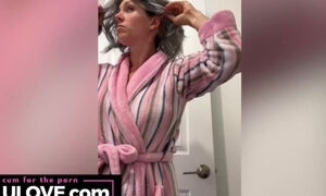 'Big boobs babe striptease naked mirror selfie, gray hair GILF wig, vocal warmups, closeup pussy before after sex - Lelu Love'