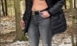 Hot Mom Smoking in the Woods Topless