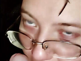 Blue-eyed girl caresses right on camera