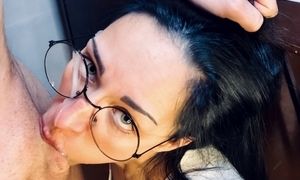 The teacher whore fucked her in the ass on the exam, cum on her face.