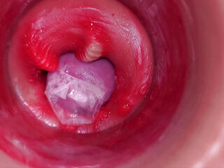 The Camera Inside the Deep Pussy Records a Huge Ejaculation with a Stuck Condom!