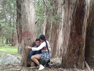 I fuck a beautiful schoolgirl in her uniform in the forest