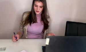 Hot Step Mother Seduces Step Son in the office and shows him Milky nipples makes big cock handjob
