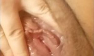 Natural hairy pussy stimulation with vibrator, very close up