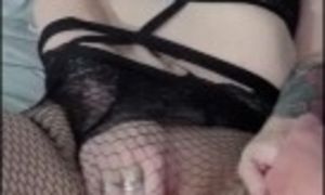 Wife wearing sexy lingerie watching her masturbate & cum on my fingers while I jack off