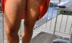 my darling wife shows off her natural hairy pussy and asshole in public on the balcony