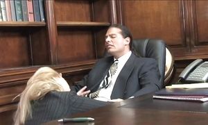 Blonde lawyer sucks her boss's cock