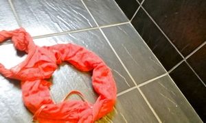 Peeing POV on toilet by chubby mature blonde pussy closeup