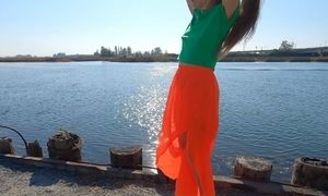 Longpussy, Sheer orange Skirt, Tight green Tee, Heavy Piercings with Lights. Happy Fall!