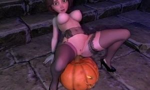 Cass Rides A Pumpkin For Halloween