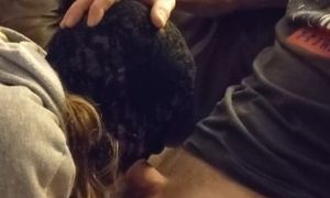Wife sucks me off in lace mask