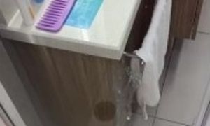Daddy blasts huge cock Cumshot on expensive hotel shower glass