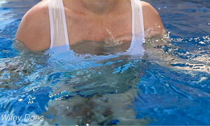 Wifey goes into the pool braless in a white tight shirt