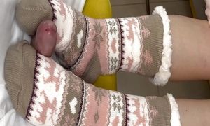 Winter socks footjob and cum on soles with socks