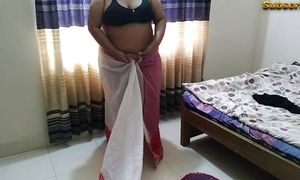 "Indian hot aunty was wearing saree in room when neighbor boy saw her & fucked - Desi Sex (Hindi Audio)"