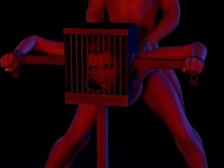 BDSM Bondage Sex Standing Fuck with a Head Cage