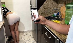 Stepson snapshots her stepmother's transparent skirt, getting aroused and ready to fuck her.
