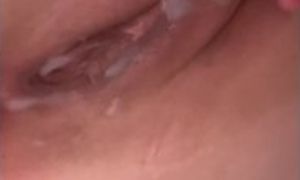 Dumping load onto dirty wifeâ€™s pussy