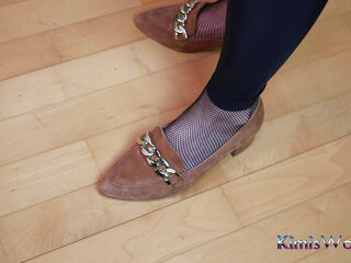 Elegant & Edgy: Black Leggings, Fine Fishnet & Suede Flats