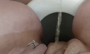 Extreme fat pussy view! I pee in my panties then hold my fat pussy open for him to pee on me